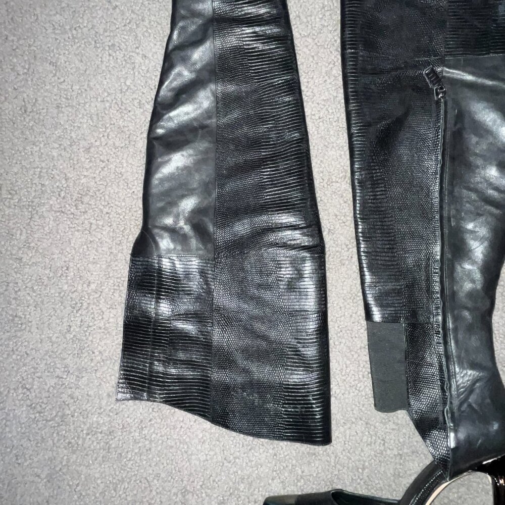 BCBGMAXAZRIA RUNWAY CONCORDE STAMPEDE OVER THE KNEE BLACK LEATHER BOOTS  HTF 10M - Picture 4 of 16